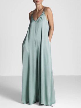 NEW Jaki London Mint Green Audrey Satin Sleeveless Wide Leg Jumpsuit Sz Medium
